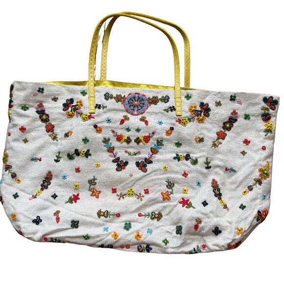 Fendi White Canvas Beaded Roll Tote Bag - Picture 1 of 7